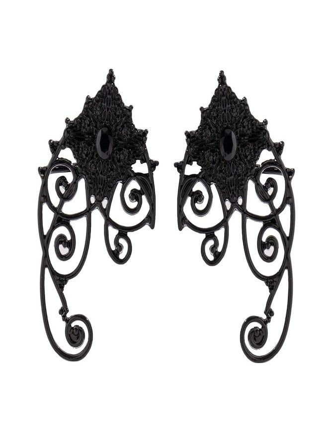 Rannyrena Gothic Black Elf Fairy Ear Cuffs 2pcs Punk Hollow Floral Piercing Ear Wrap Cartilage Climber Earrings for Cosplay Party Hip Hop Clip on Statement Earrings Gift for Women - Image 2